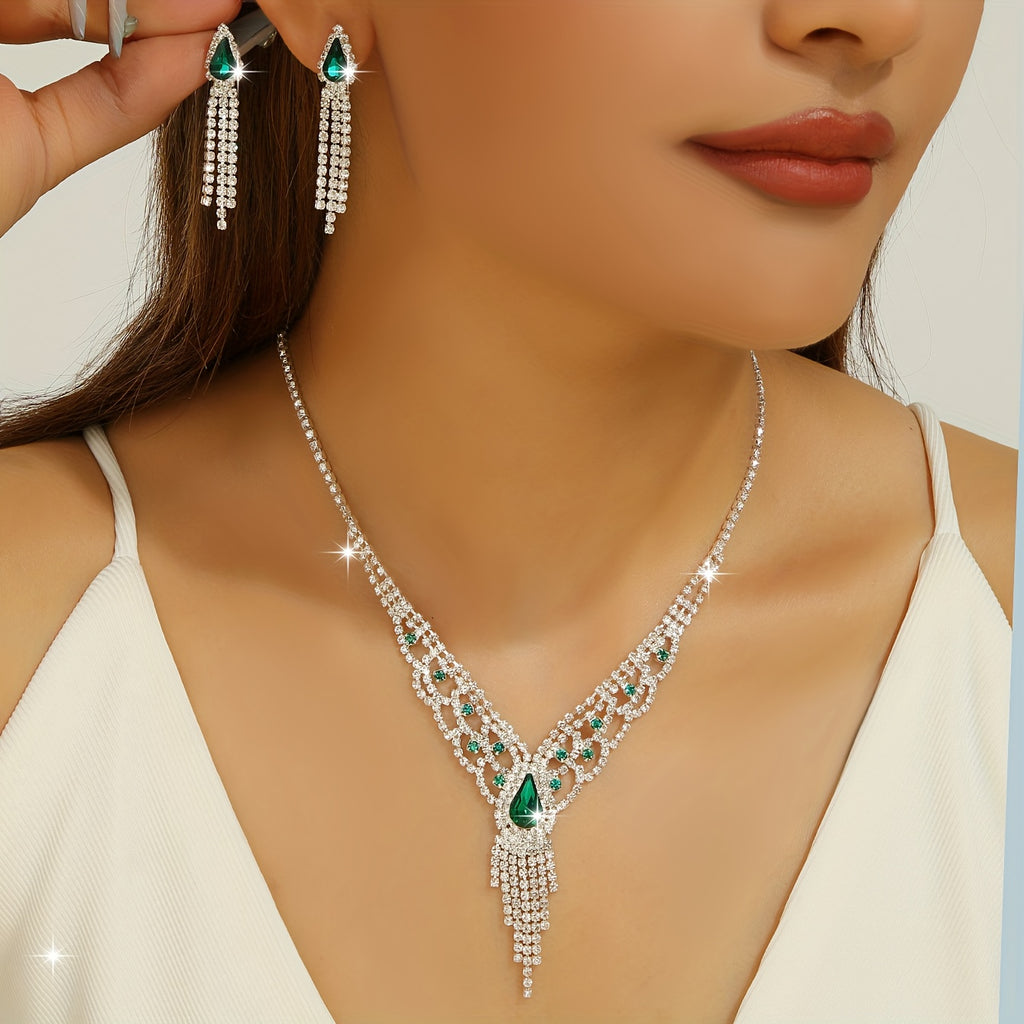 3pcs Womens Jewelry Set Elegant Womens Accessories Wedding Supplies Faux Rhinestone Necklace and Earrings Set Suitable for Weddings Birthday Parties and Special Occasions