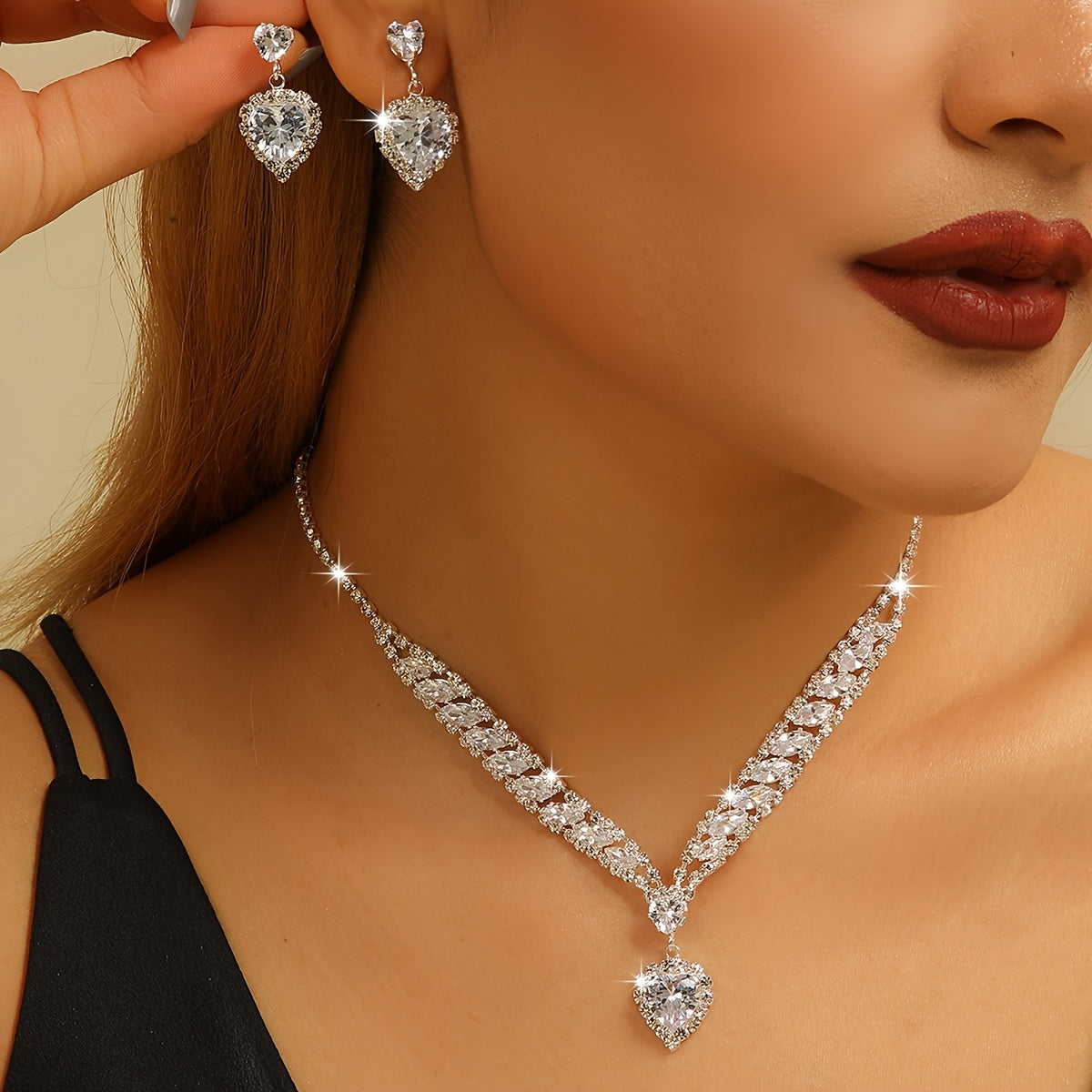 Handmade Jewelry Accessories 1 Pair of Earrings 1 Necklace Elegant Jewelry Set Plated with Silvery Inlaid with Shiny Suitable for Party Ball Wedding Gift