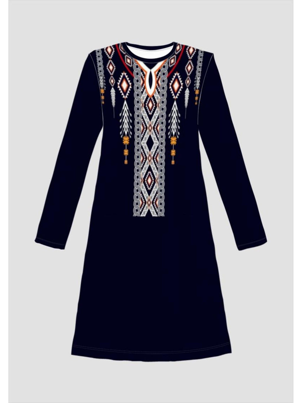 Printed Design – Not Textured/Embroidery/Sequins. Women's Long Top Featuring Tribal Geometric Patterns, Bold Graphic Design, U-neckline, and a Fashionable Ethnic Aesthetic, Suitable for Daily Wear and Casual Occasions   OAXG Mixed colors / S