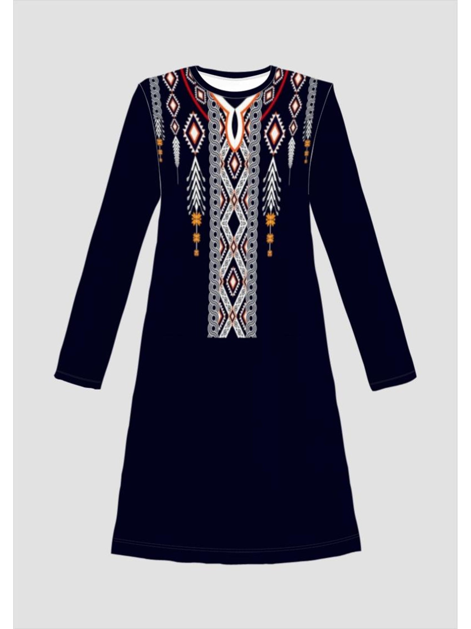 Printed Design – Not Textured/Embroidery/Sequins. Women's Long Top Featuring Tribal Geometric Patterns, Bold Graphic Design, U-neckline, and a Fashionable Ethnic Aesthetic, Suitable for Daily Wear and Casual Occasions   OAXG Mixed colors / S