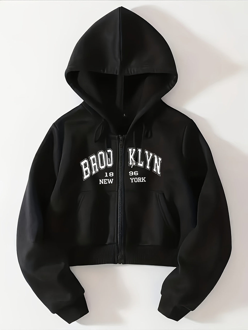 Printed Letter Zipper Split Pocket Casual All-Match Hoodie for Women Letter Graphic Zip Up Drawstring Thermal Lined Crop Hoodie   OAXG White / XS