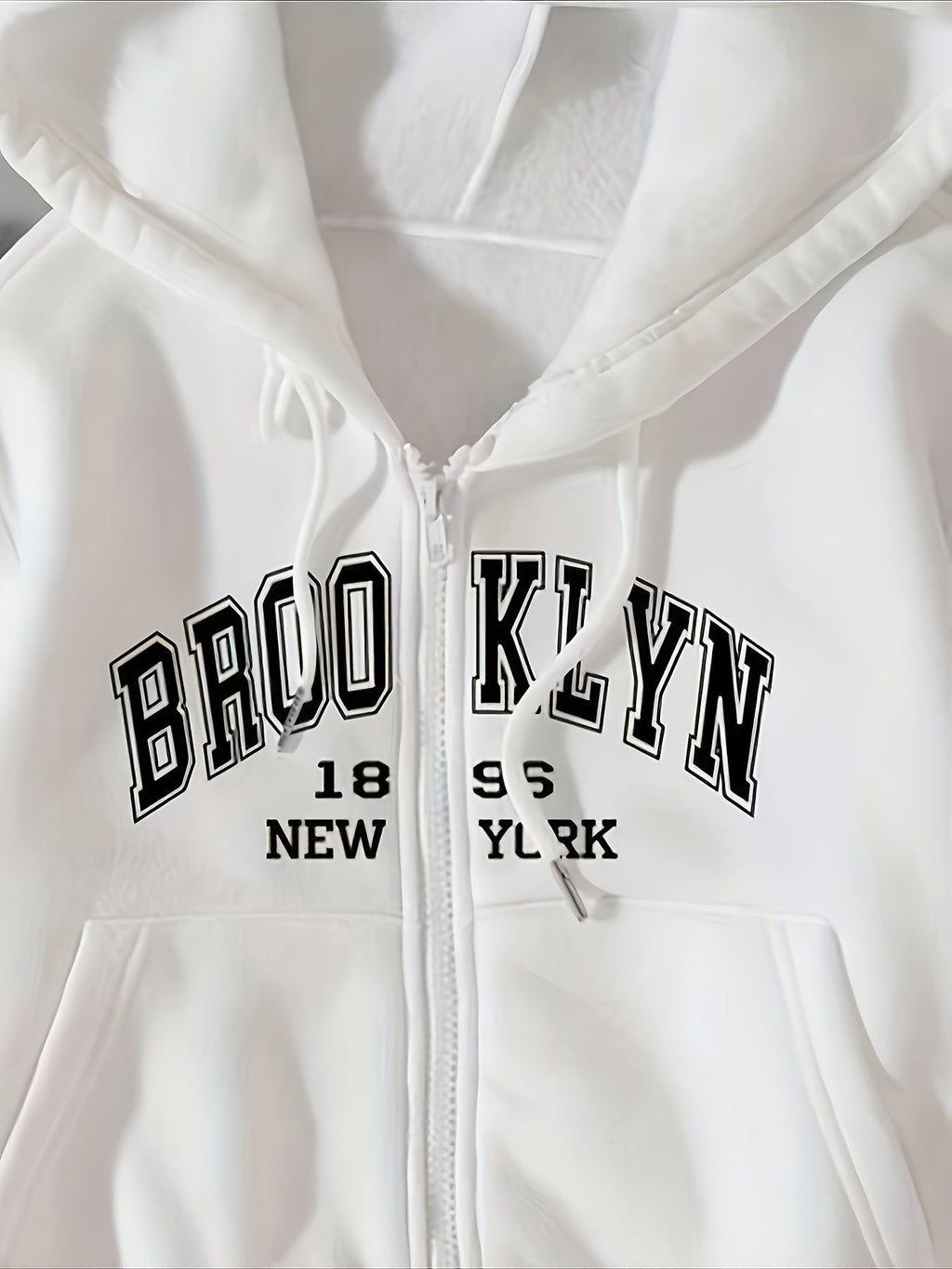 Printed Letter Zipper Split Pocket Casual All-Match Hoodie for Women Letter Graphic Zip Up Drawstring Thermal Lined Crop Hoodie   OAXG White / XS