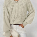 Pullover Long-sleeve Round-neck Loose Cable- Sweater   OAXG Beige / XS