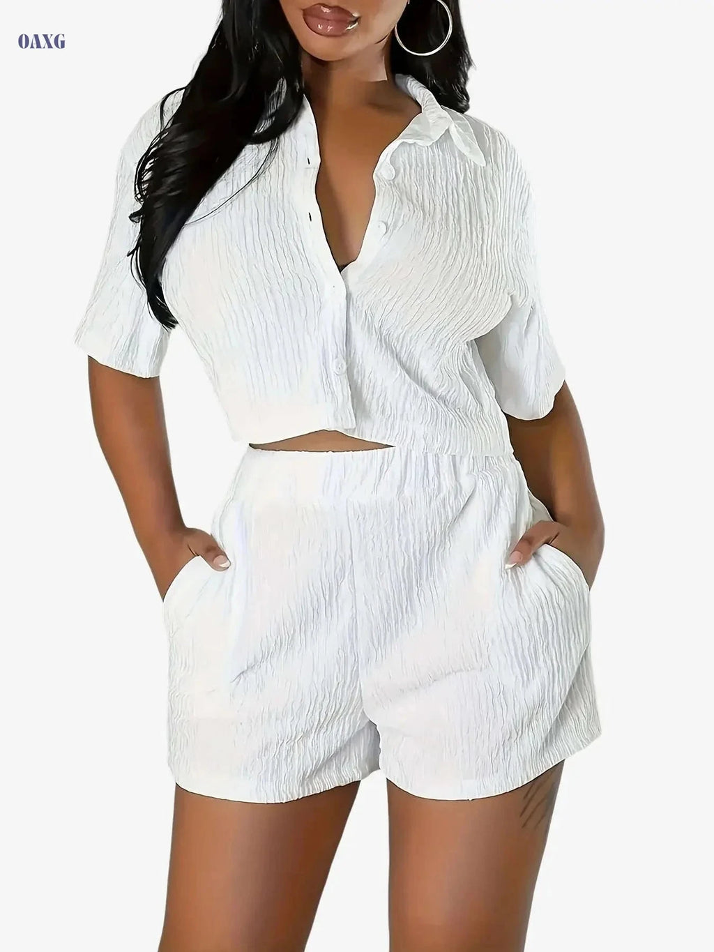 Qianqianye Casual 2pcs Set - Top and Shorts, Solid Color Design   OAXG 