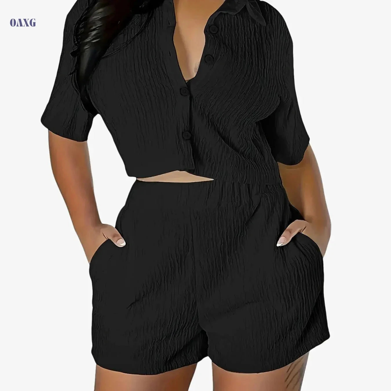Qianqianye Casual 2pcs Set - Top and Shorts, Solid Color Design   OAXG 