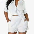Qianqianye Casual 2pcs Set - Top and Shorts, Solid Color Design   OAXG 