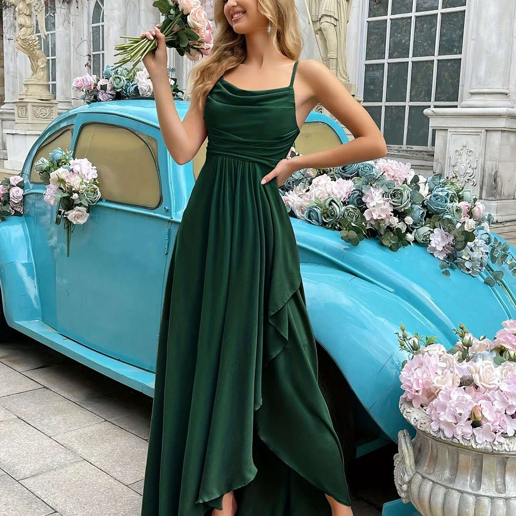 QOQ Olive Green Bridesmaid Dress - Backless, Ruffled, Adjustable Fit   OAXG Haze Blue / XS