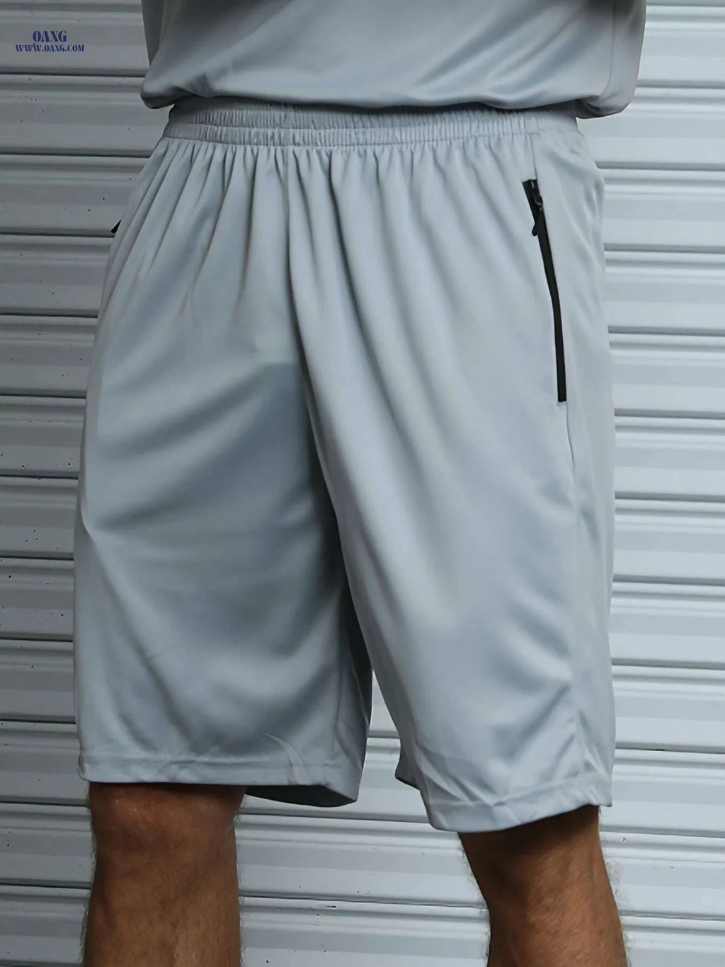 Quick Dry Athletic Shorts - Breathable Polyester with Zip Pockets   OAXG Grey / S