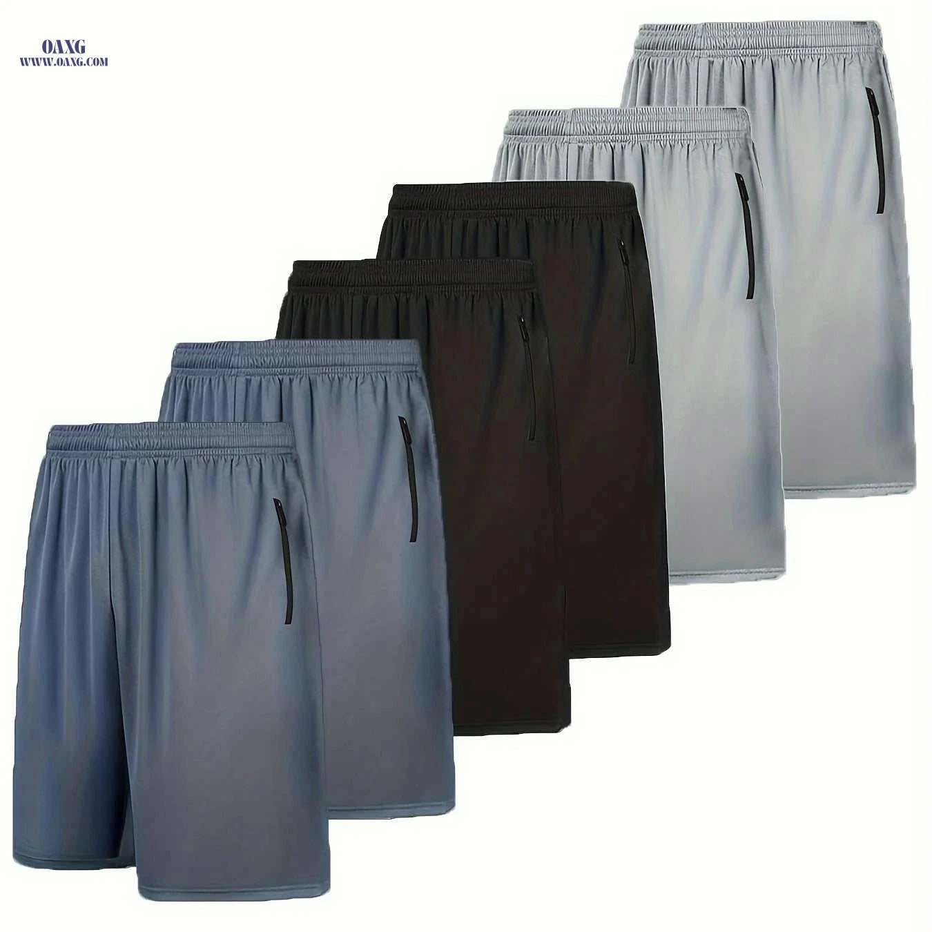 Quick Dry Athletic Shorts - Breathable Polyester with Zip Pockets   OAXG Grey / S