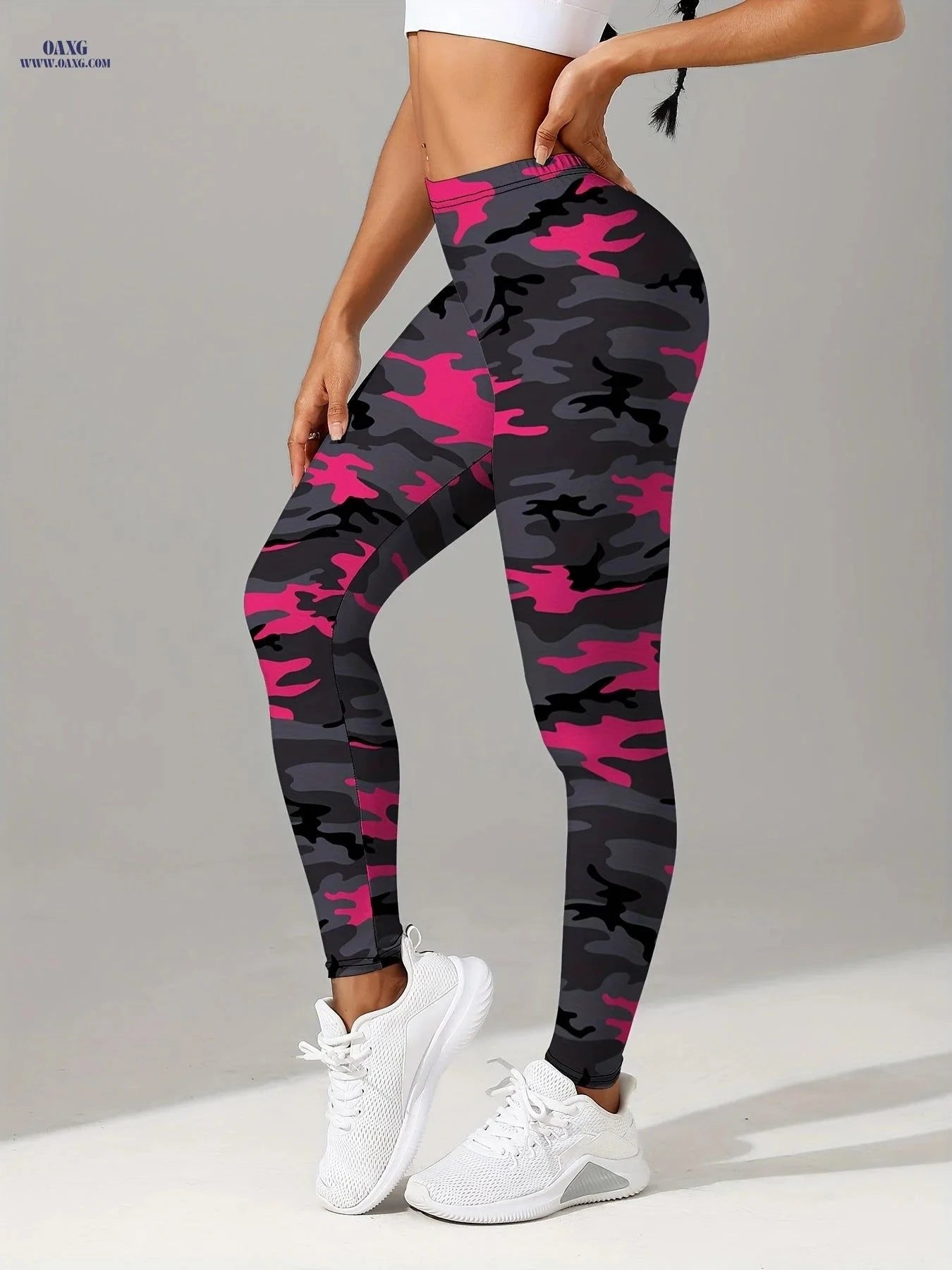 Quick-Dry Camo Leggings - Tummy Control for Workouts & Streetwear   OAXG Blue Camouflage Print / S