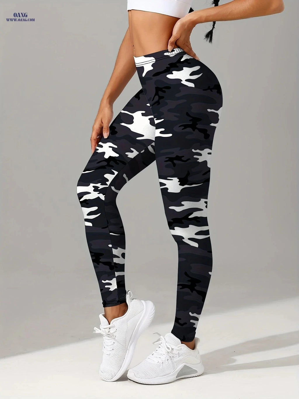 Quick-Dry Camo Leggings - Tummy Control for Workouts & Streetwear   OAXG Blue Camouflage Print / S