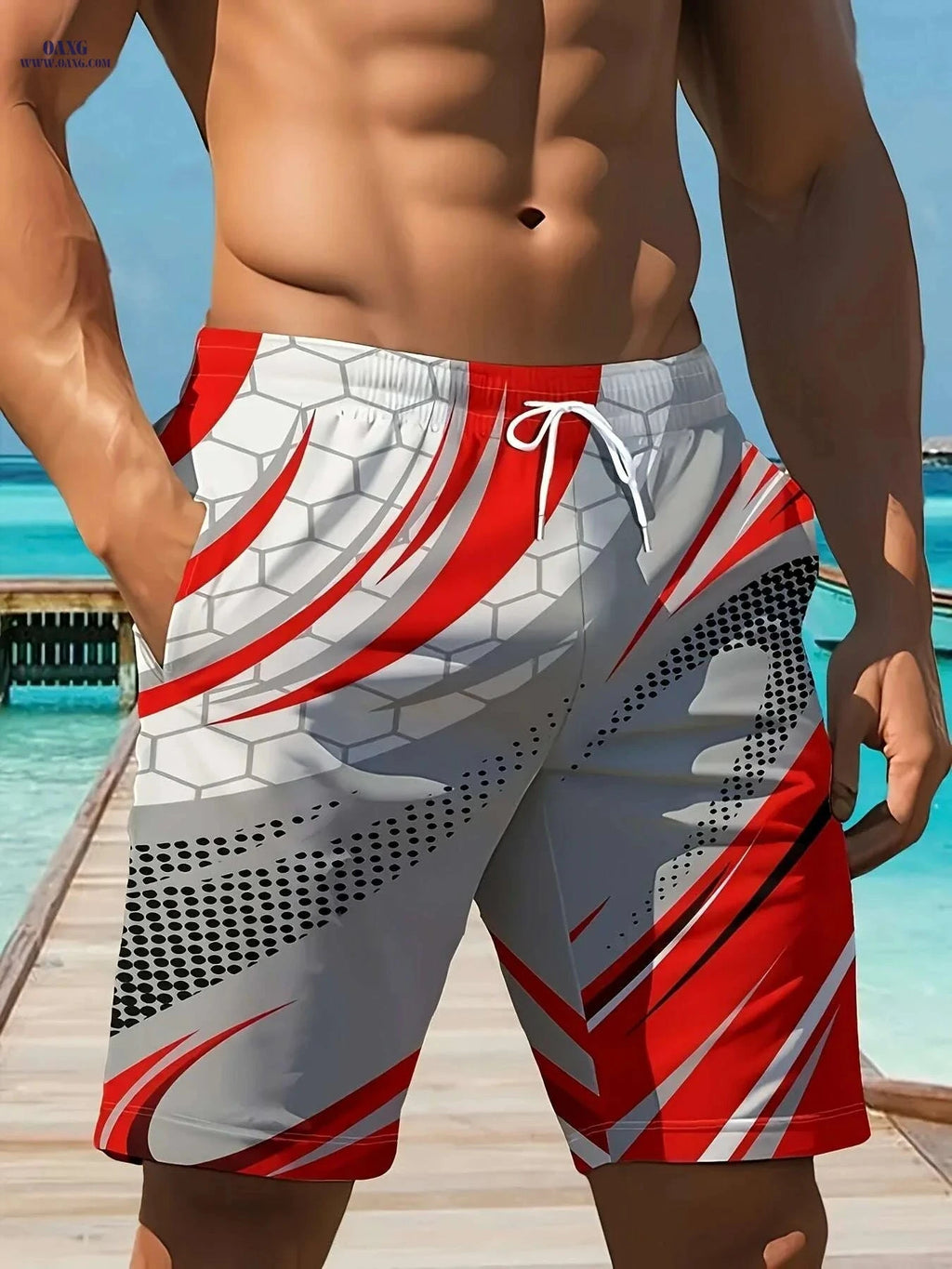 Quick-Dry Gym Beach Shorts for Men - Adjustable Waist, Lightweight Polyester   OAXG 