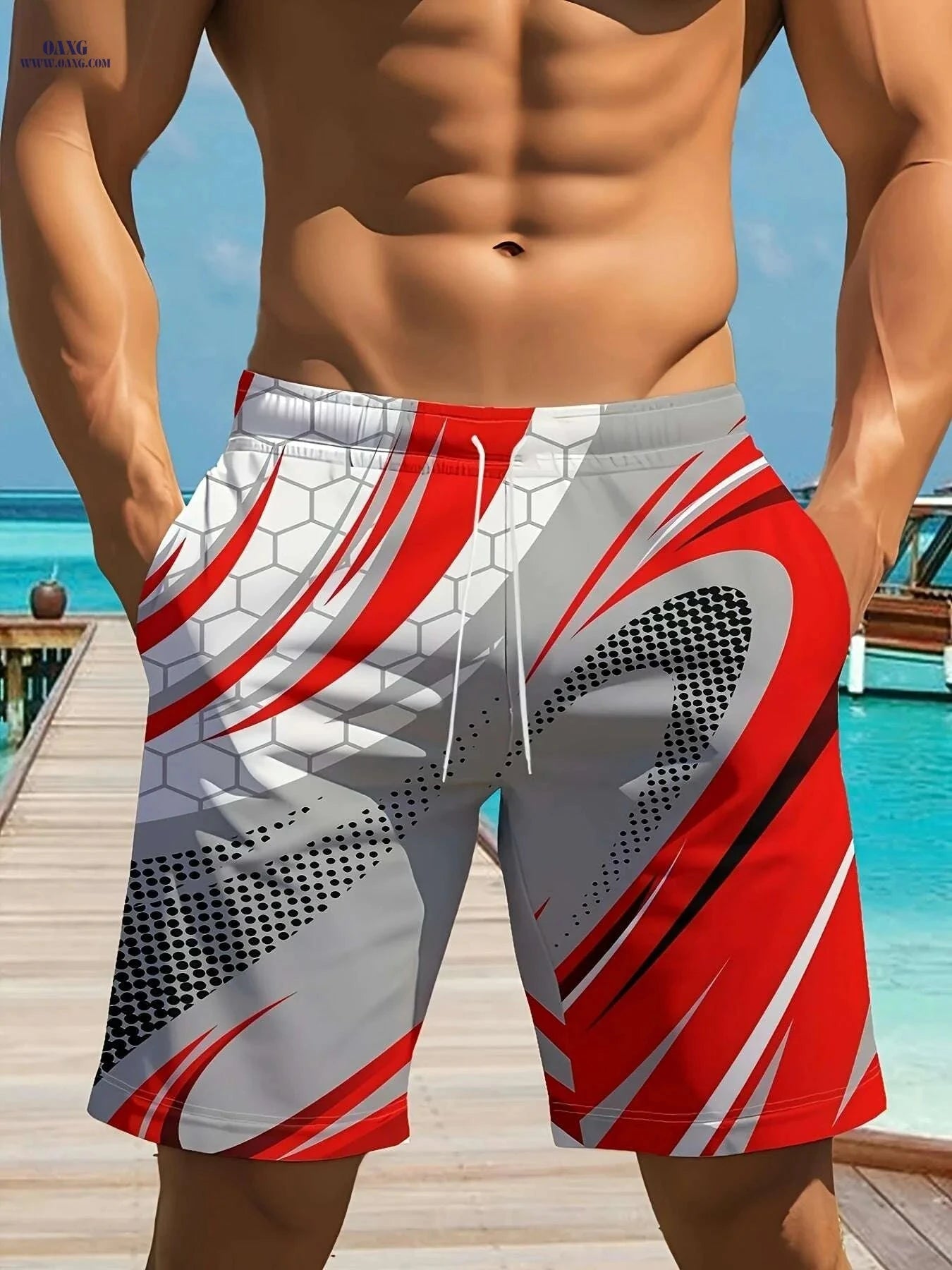 Quick-Dry Gym Beach Shorts for Men - Adjustable Waist, Lightweight Polyester   OAXG White / S