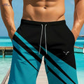 Quick-Dry Men's Beach Shorts - Casual Black & Blue Stripes   OAXG 
