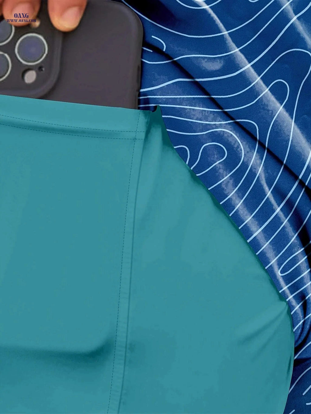 Quick-Dry Men's Swim Trunks - Blue Geometric Print, Casual Style   OAXG Peacock Blue / S