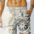 Quick-Dry Men's Swim Trunks - Nautical Compass Print, Woven Beachwear   OAXG Mixed Color / S