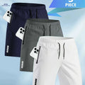 Quick Drying Men's Swim Trunks - Zipper Pocket & Adjustable Waist   OAXG White+grey+navy Blue / S