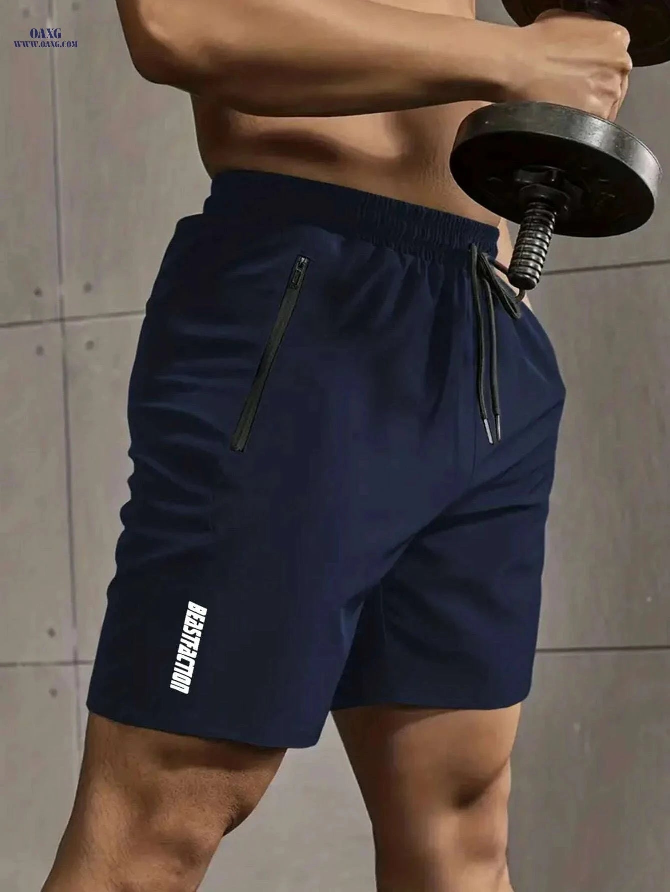 Quick Drying Men's Swim Trunks - Zipper Pocket & Adjustable Waist   OAXG White+grey+navy Blue / S