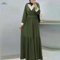 Ramadan Long Sleeve Maxi Dress - Casual Modest Tie Waist Design   OAXG Khaki / S