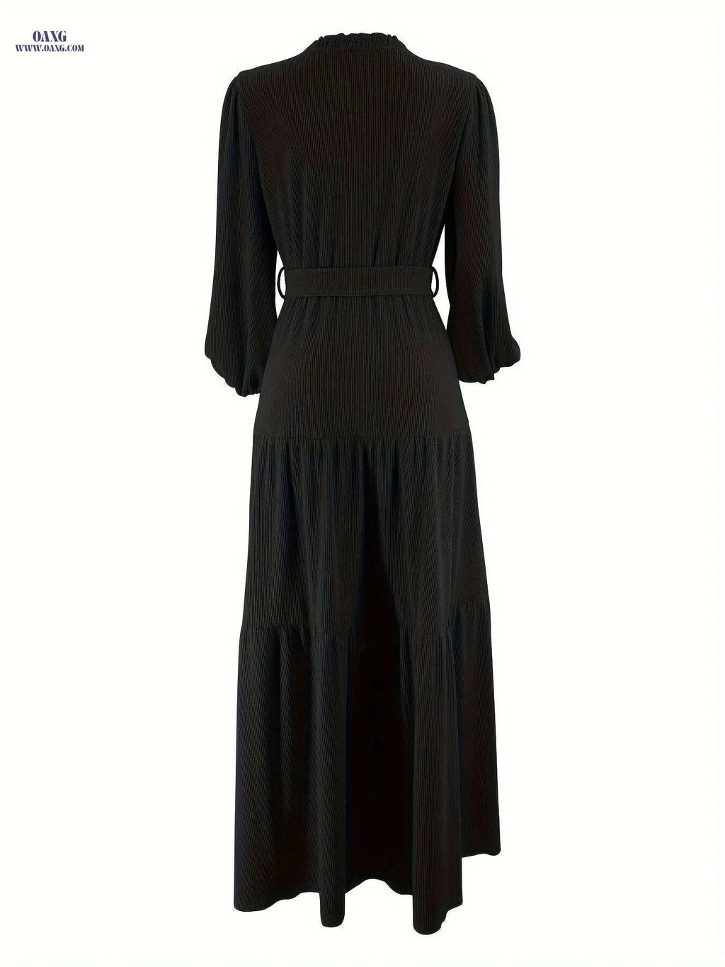 Ramadan Solid Crew Neck Kaftan Dress - Casual Lantern Sleeve Design   OAXG Coffee color / S
