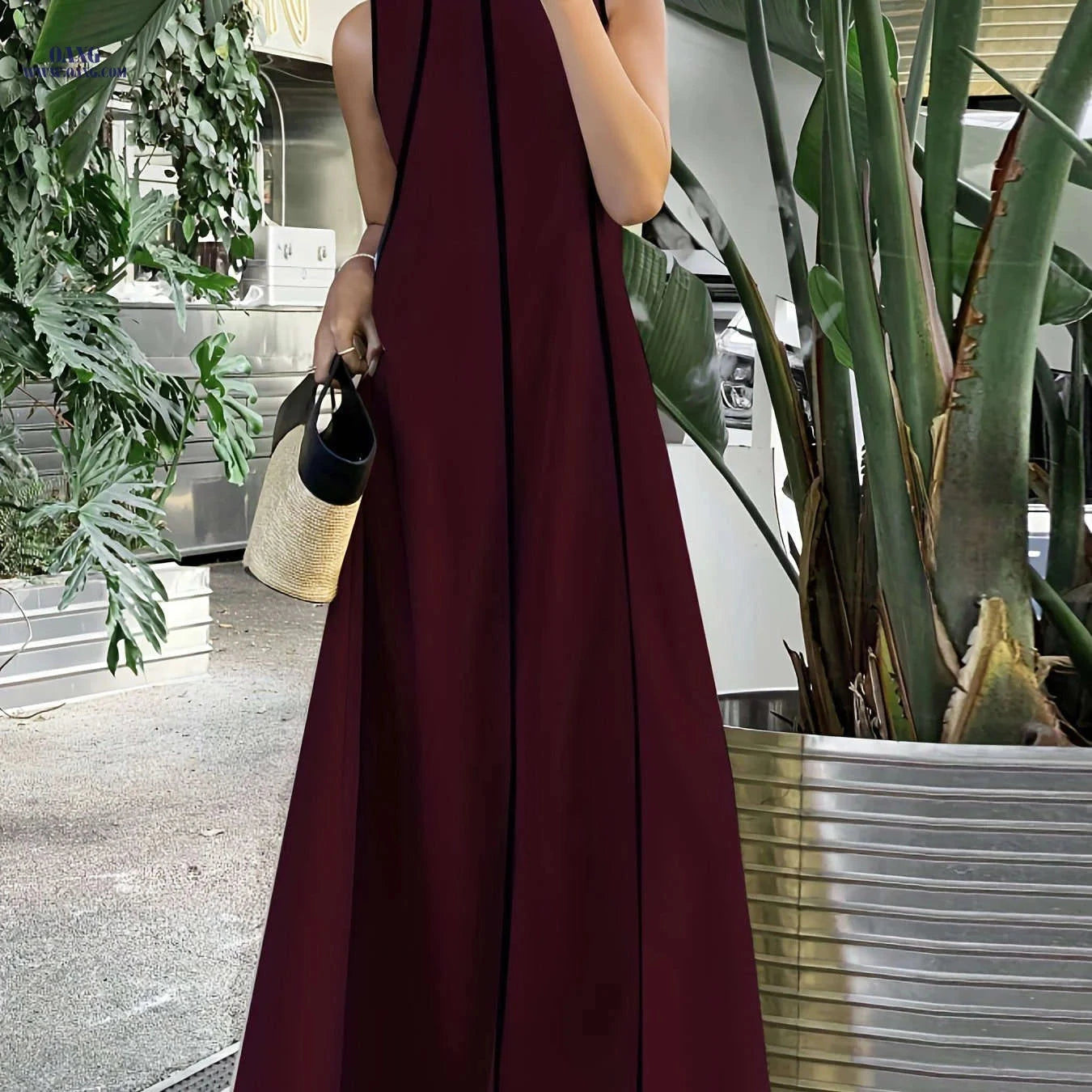Ramadan Women's Loose Patchwork Contrast Trim Long Dress - Elegant Style   OAXG 