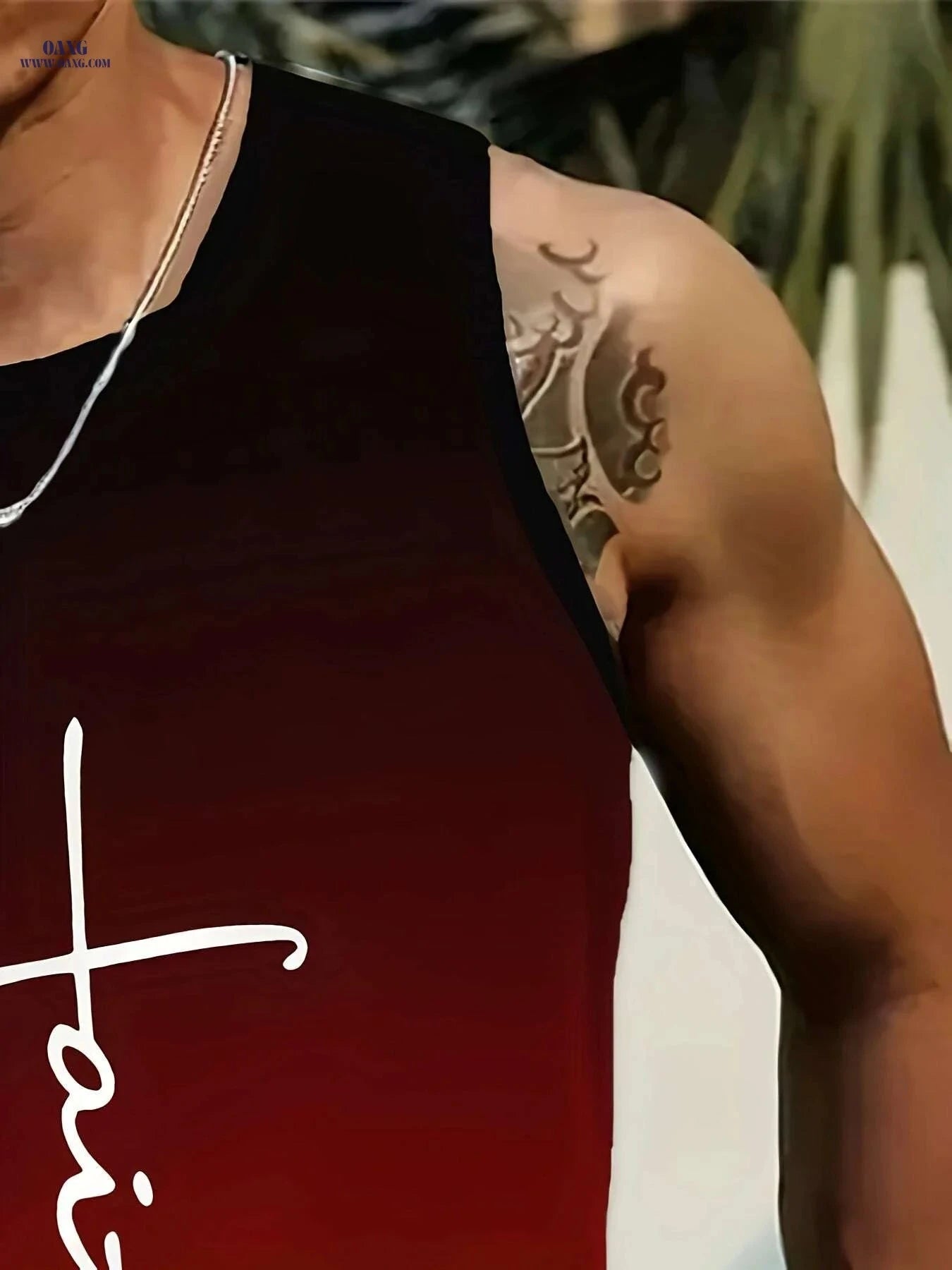 Red Gradient Men's Tank Top - "Faith" Print, Casual Sleeveless Shirt   OAXG Mixed Color / S