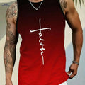 Red Gradient Men's Tank Top - "Faith" Print, Casual Sleeveless Shirt   OAXG Mixed Color / S