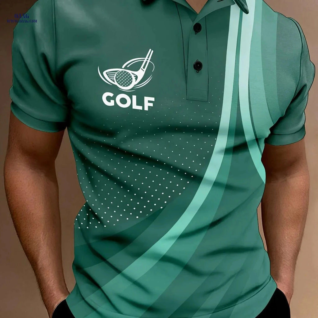 RED SPY Men's Summer Golf Polo Shirt - Geometric Pattern, Casual Fit   OAXG Emerald Green / M