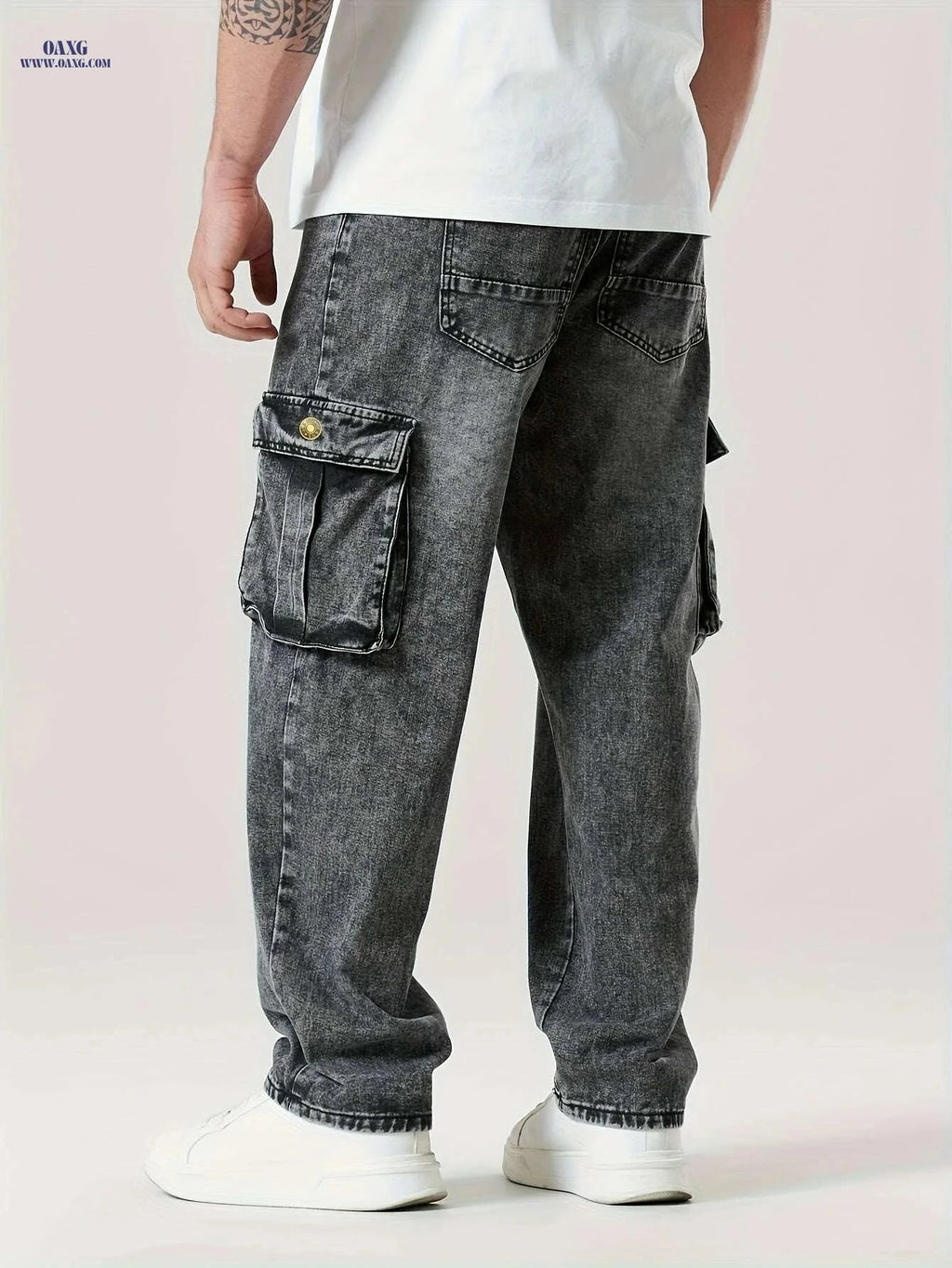 Relaxed Fit Cargo Jeans for Men - All-Season, Durable Cotton Blend   OAXG Dark Gray / S
