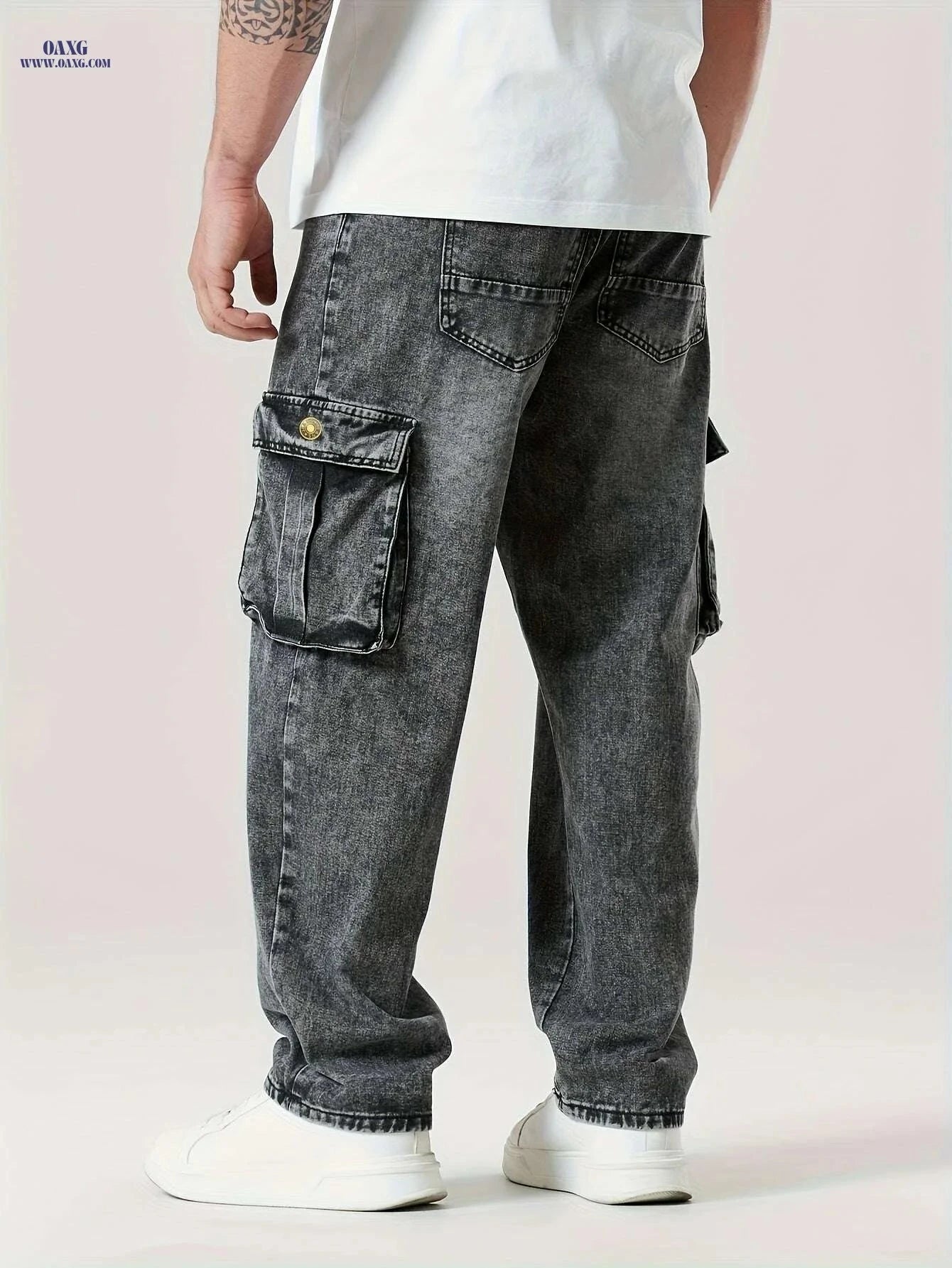 Relaxed Fit Cargo Jeans for Men - All-Season, Durable Cotton Blend   OAXG Dark Gray / S