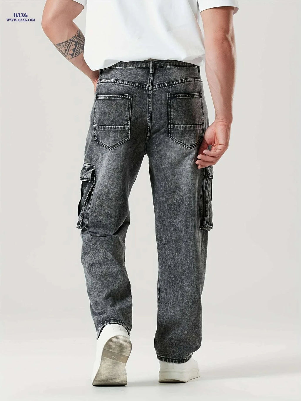 Relaxed Fit Cargo Jeans for Men - All-Season, Durable Cotton Blend   OAXG 