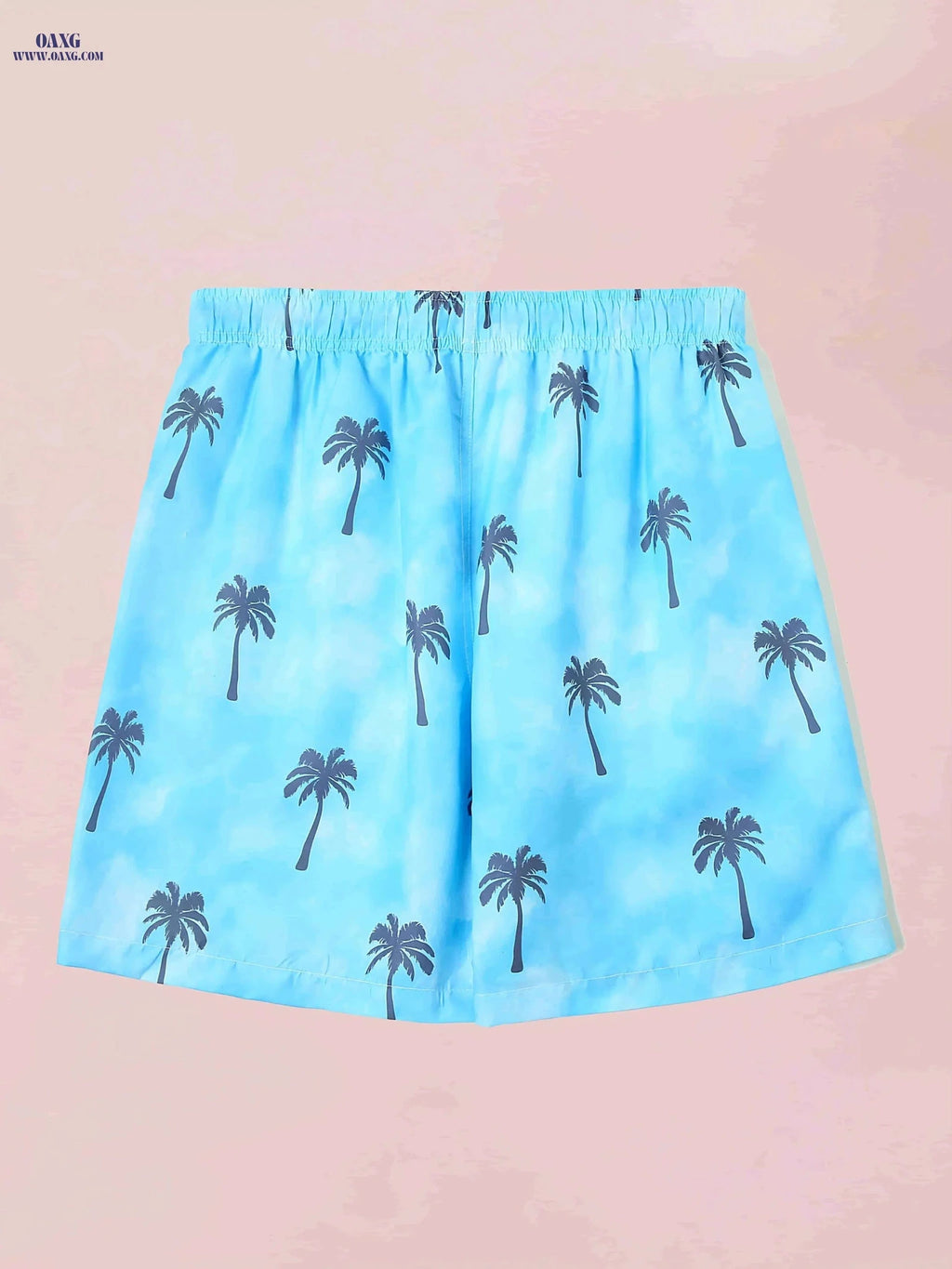 Relaxed Fit Light Blue Beach Shorts - Tropical Palm Tree Print   OAXG Deep Sky Blue / S