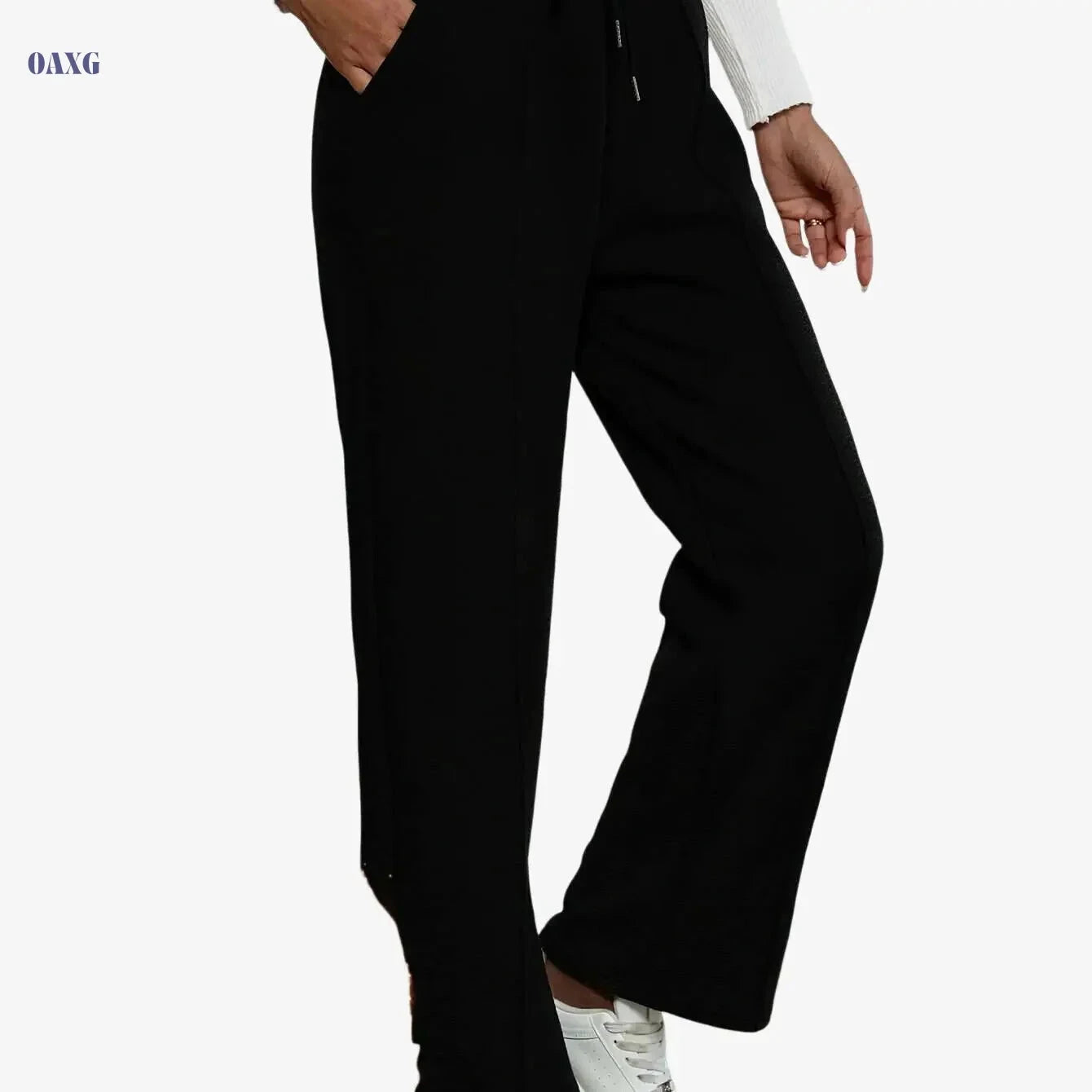Relaxed Fit Straight-Leg Pants - Soft Stretch Fabric Joggers   OAXG 