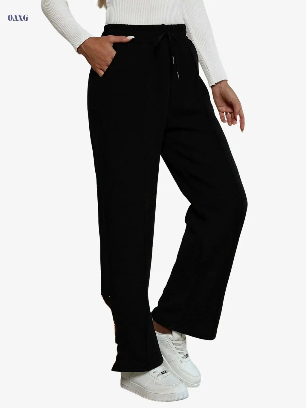 Relaxed Fit Straight-Leg Pants - Soft Stretch Fabric Joggers   OAXG Black / S