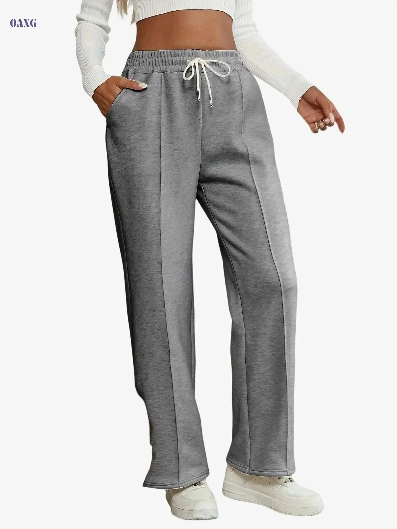 Relaxed Fit Straight-Leg Pants - Soft Stretch Fabric Joggers   OAXG 