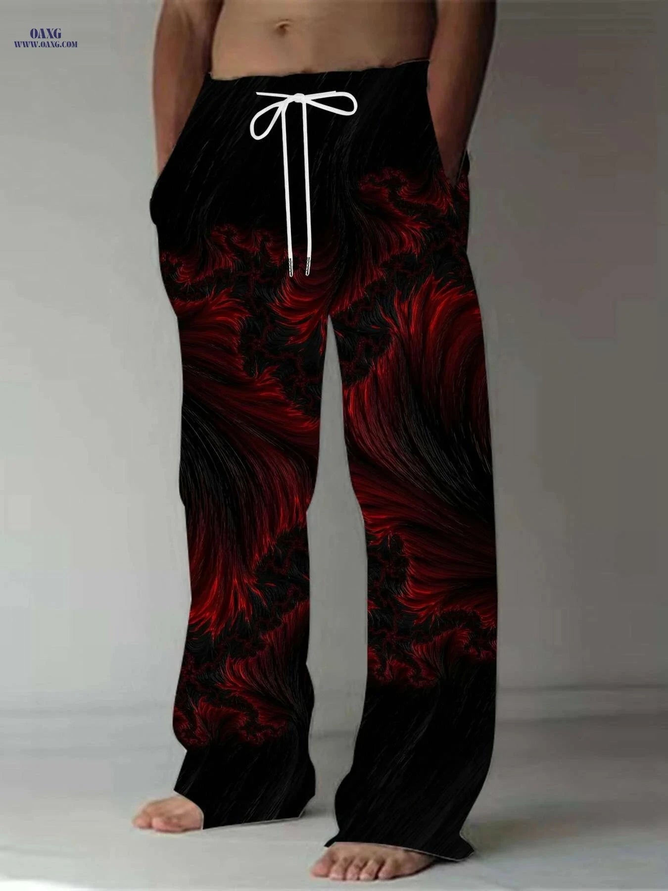 Retro Casual Pants for Men - Loose-Fit 3D Skull & Gear Design   OAXG 