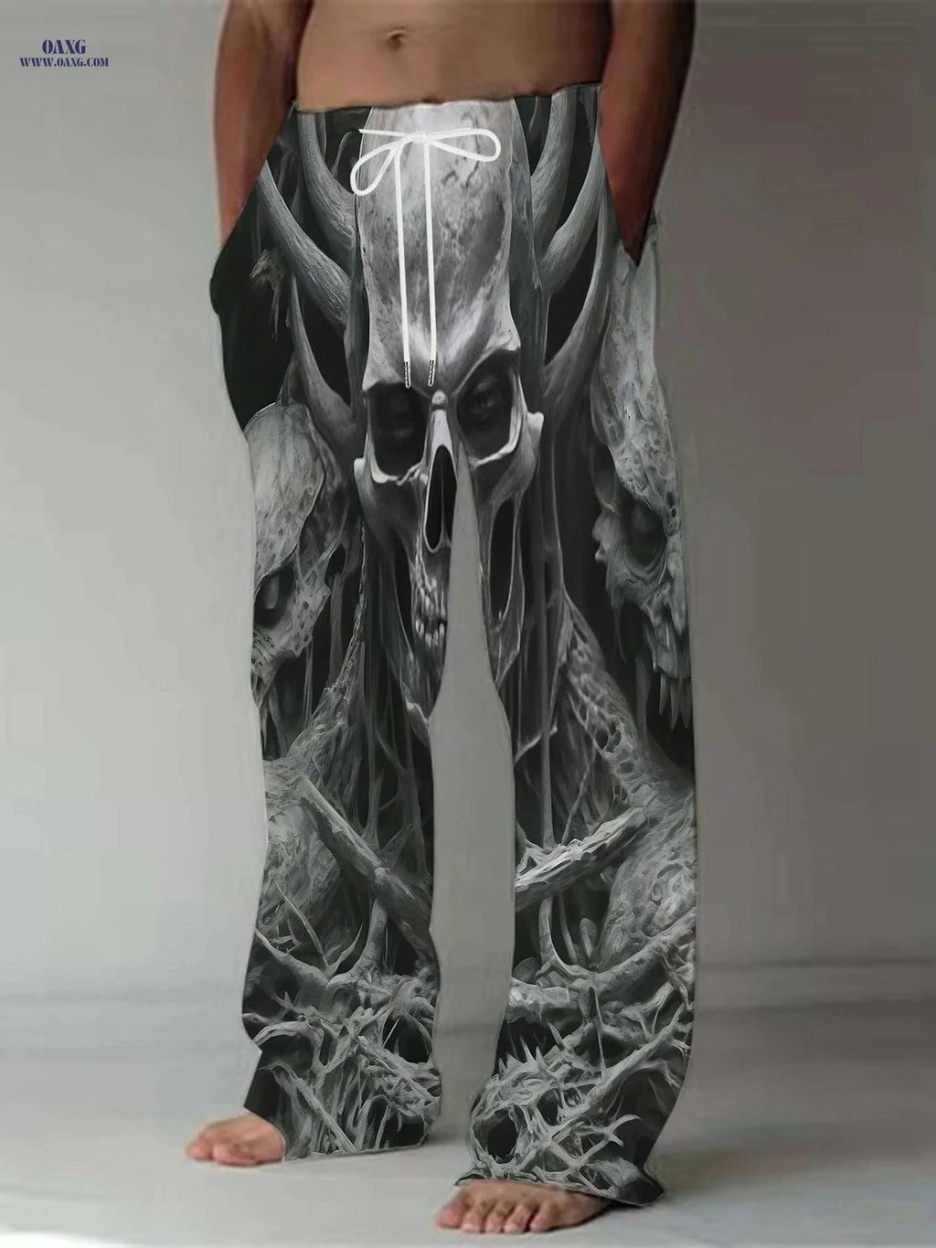 Retro Casual Pants for Men - Loose-Fit 3D Skull & Gear Design   OAXG Color Mixing 3 / M