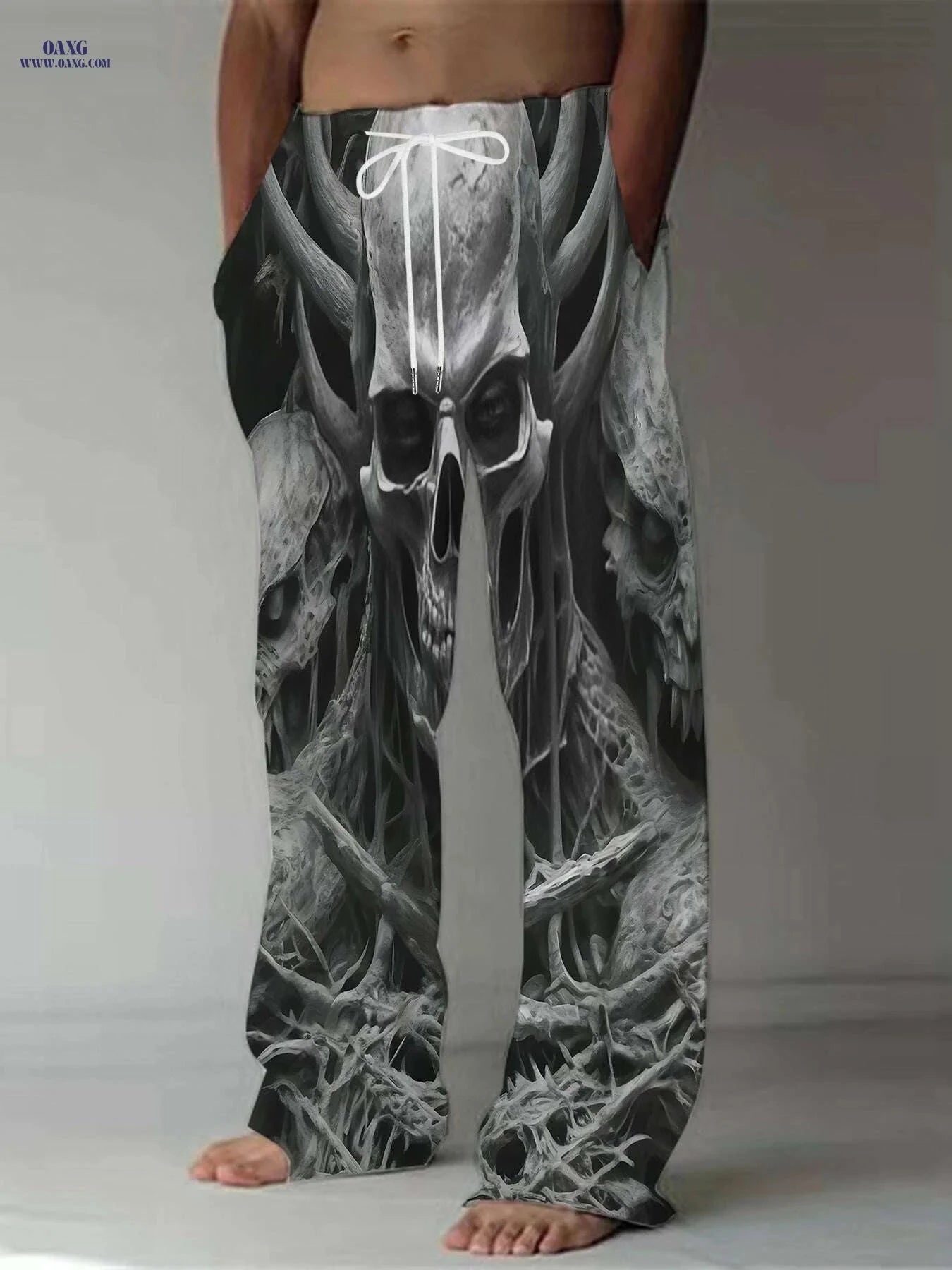 Retro Casual Pants for Men - Loose-Fit 3D Skull & Gear Design   OAXG Color Mixing 3 / M