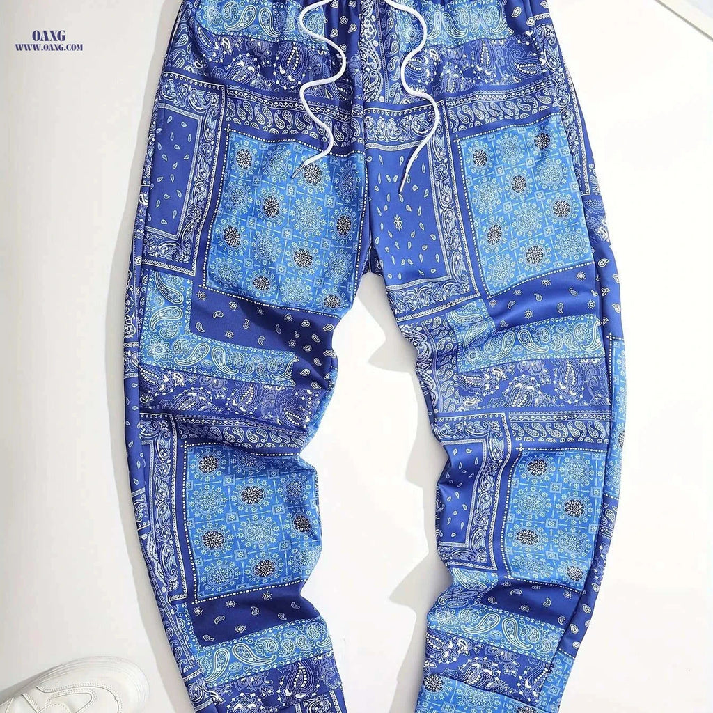 Retro Drawstring Sweatpants - Vintage Loose Fit Paisley Joggers   OAXG Mixed Color / S