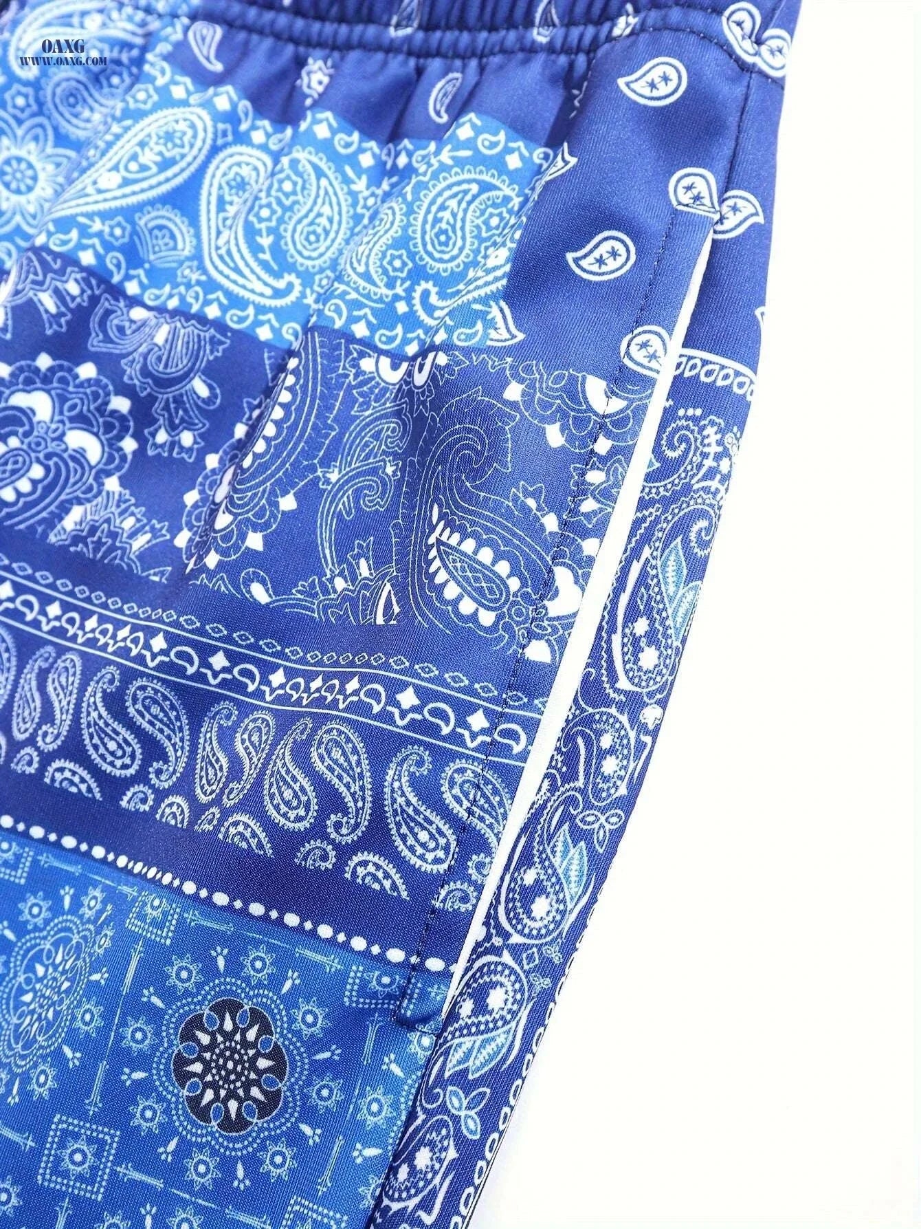 Retro Drawstring Sweatpants - Vintage Loose Fit Paisley Joggers   OAXG Mixed Color / S