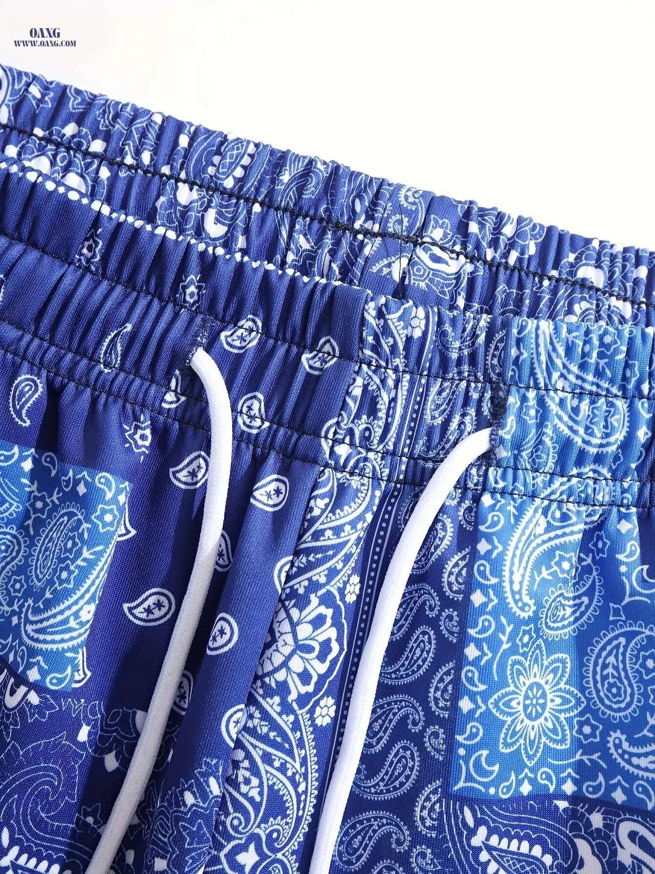 Retro Drawstring Sweatpants - Vintage Loose Fit Paisley Joggers   OAXG Mixed Color / S