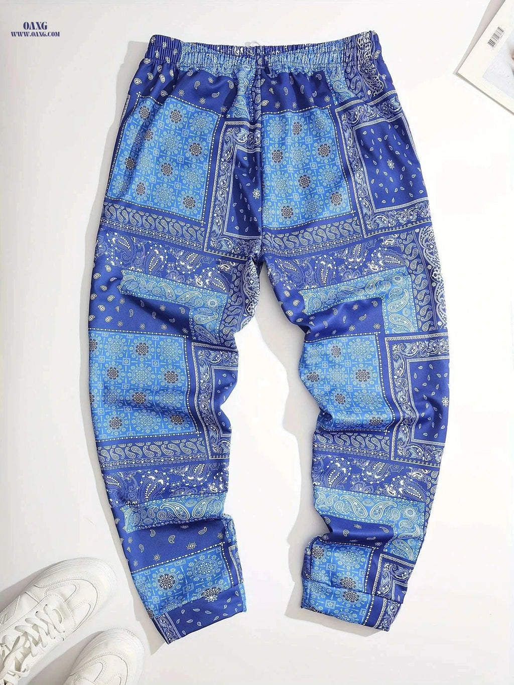 Retro Drawstring Sweatpants - Vintage Loose Fit Paisley Joggers   OAXG 