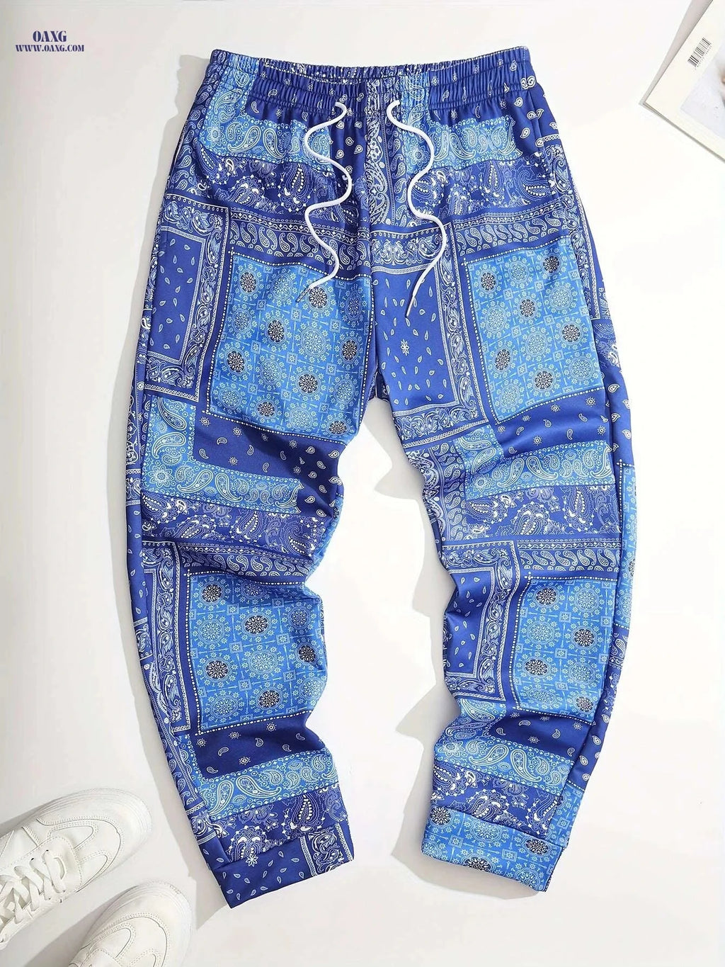 Retro Drawstring Sweatpants - Vintage Loose Fit Paisley Joggers   OAXG 