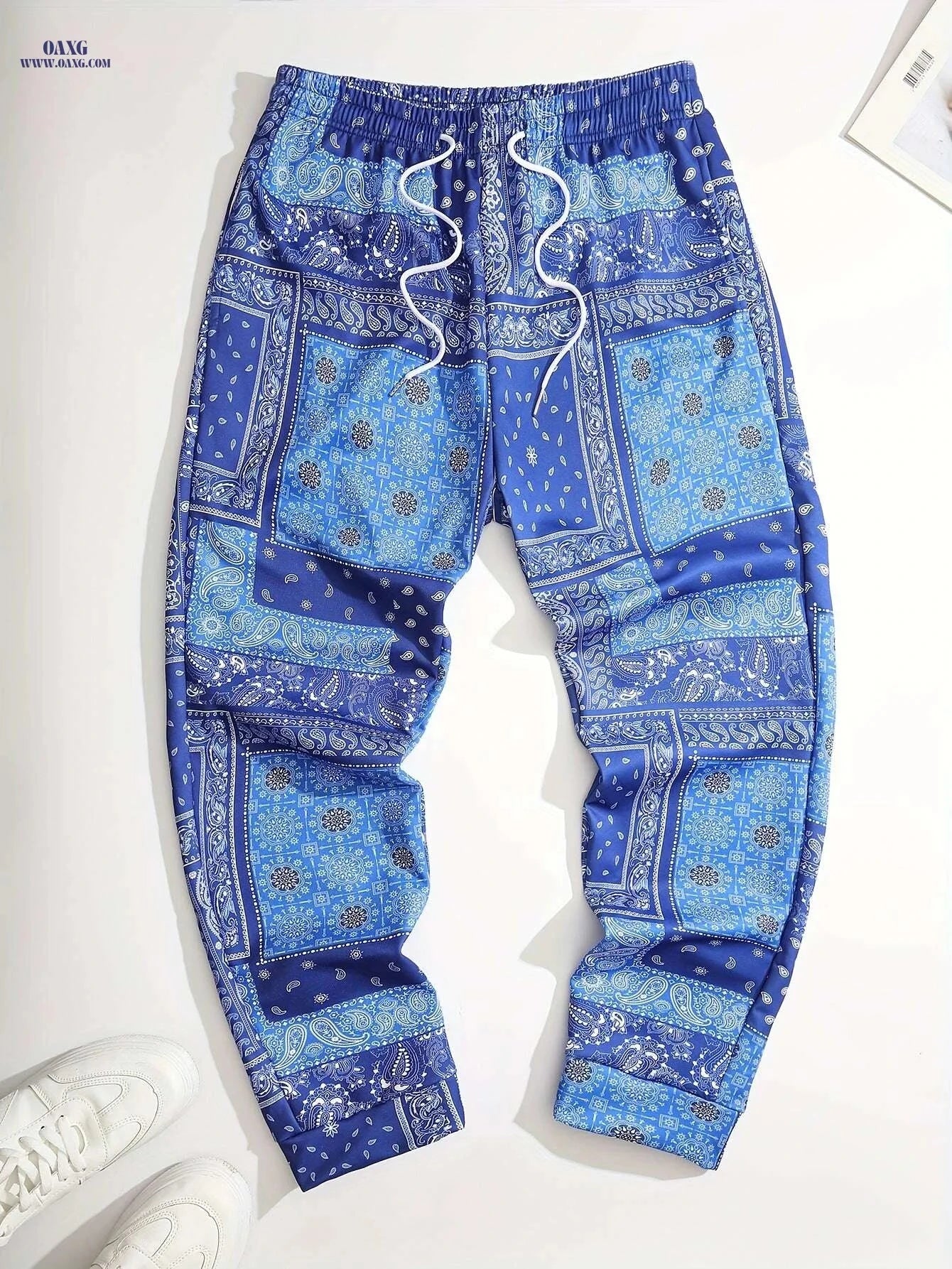 Retro Drawstring Sweatpants - Vintage Loose Fit Paisley Joggers   OAXG 