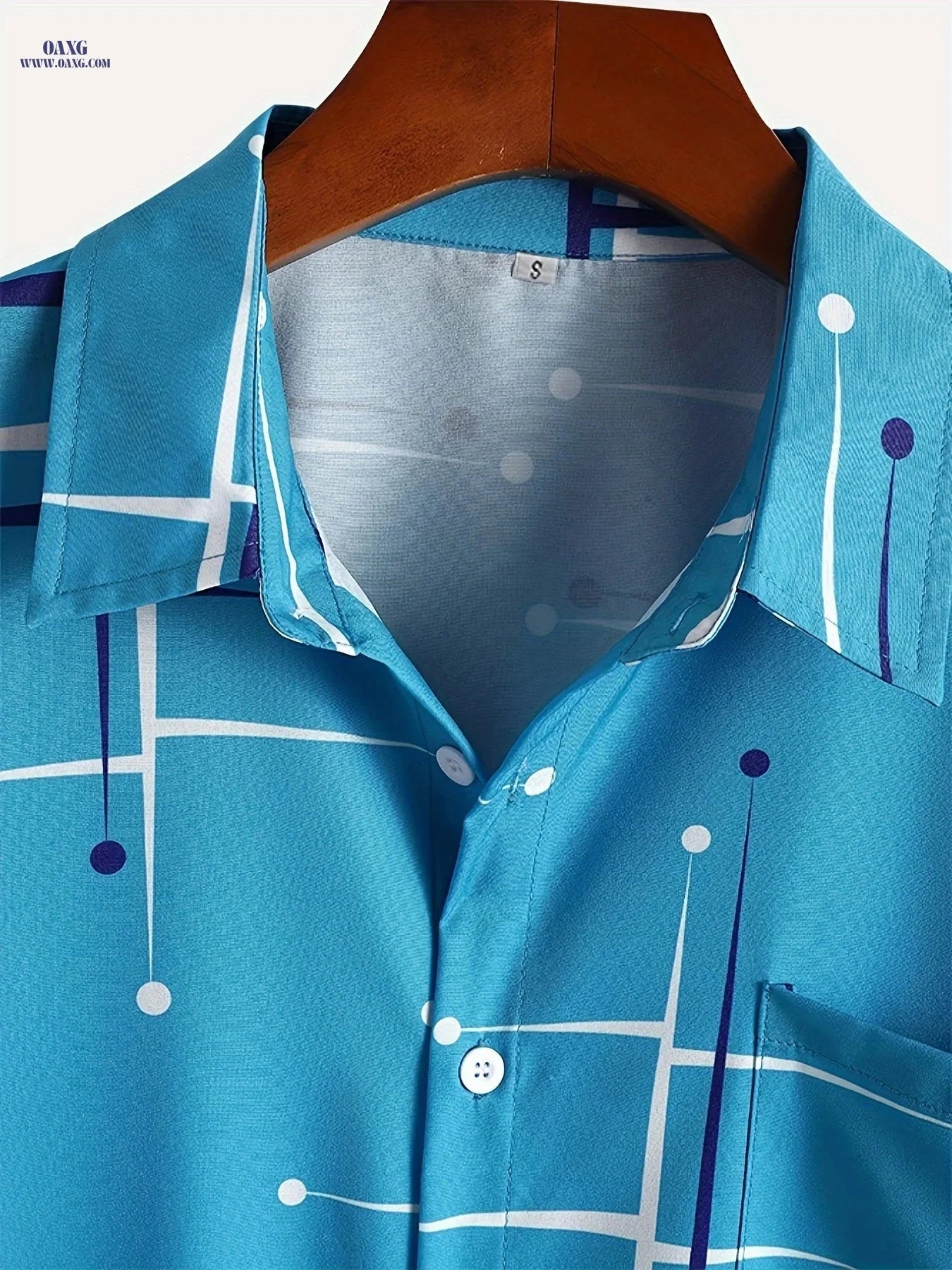 Retro Geometric Line Shirt - Men's Short Sleeve Pocket Style   OAXG 