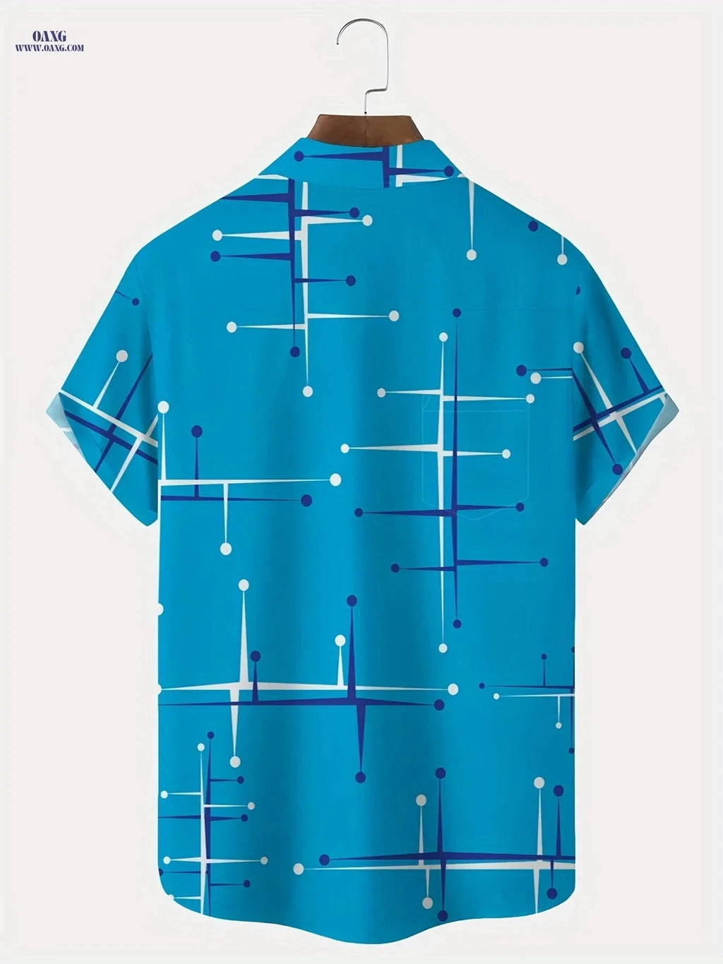 Retro Geometric Line Shirt - Men's Short Sleeve Pocket Style   OAXG Deep Sky Blue / FR S