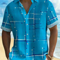 Retro Geometric Line Shirt - Men's Short Sleeve Pocket Style   OAXG Deep Sky Blue / FR S