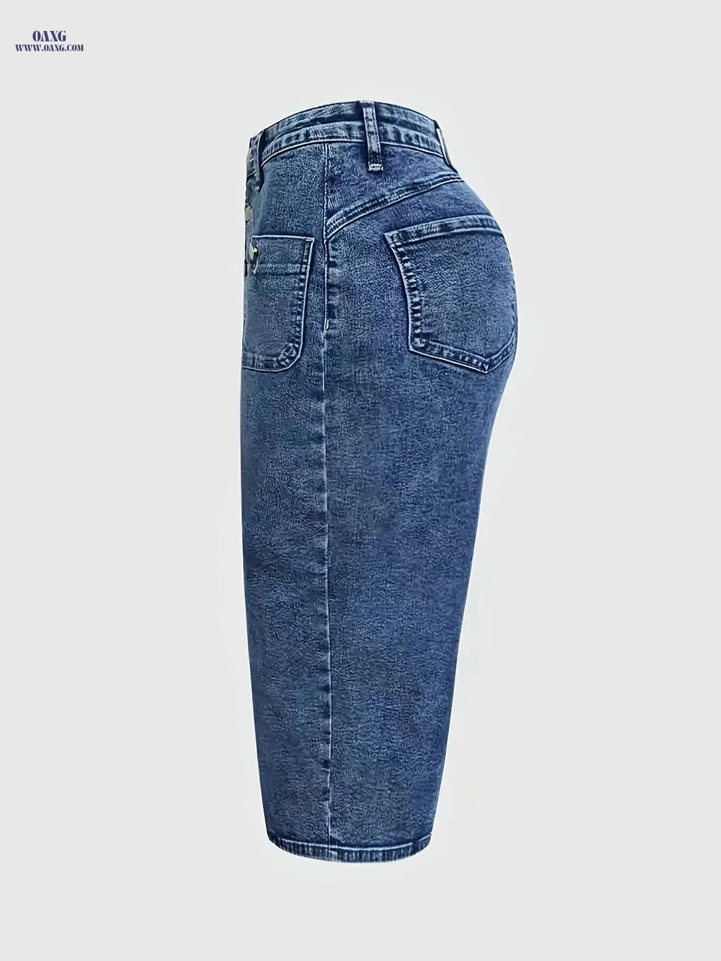 Retro High-Waisted Denim Skirt - Mid-Length, Button-Up Style   OAXG Sea Blue / S