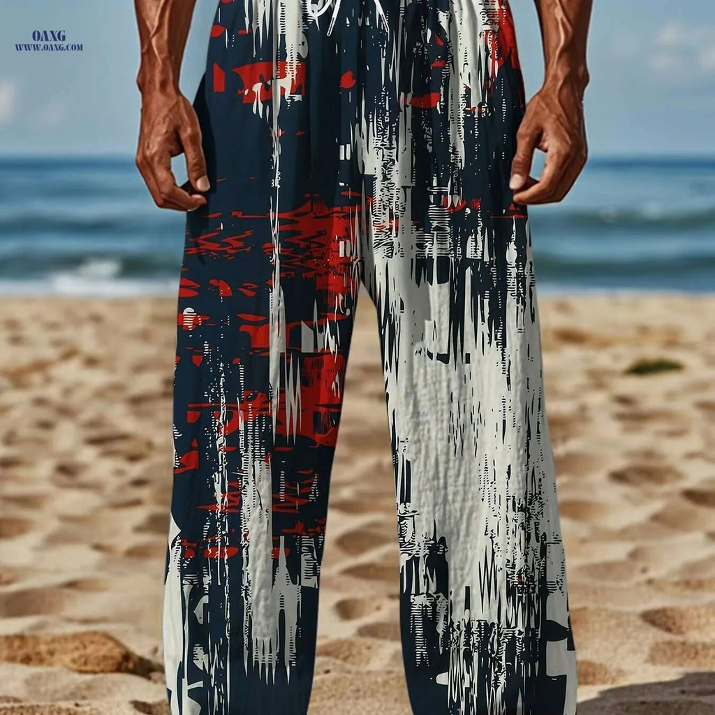 Retro Loose-Fit Pants - Men's Casual Drawstring for Summer Activities   OAXG Mixed Color / M