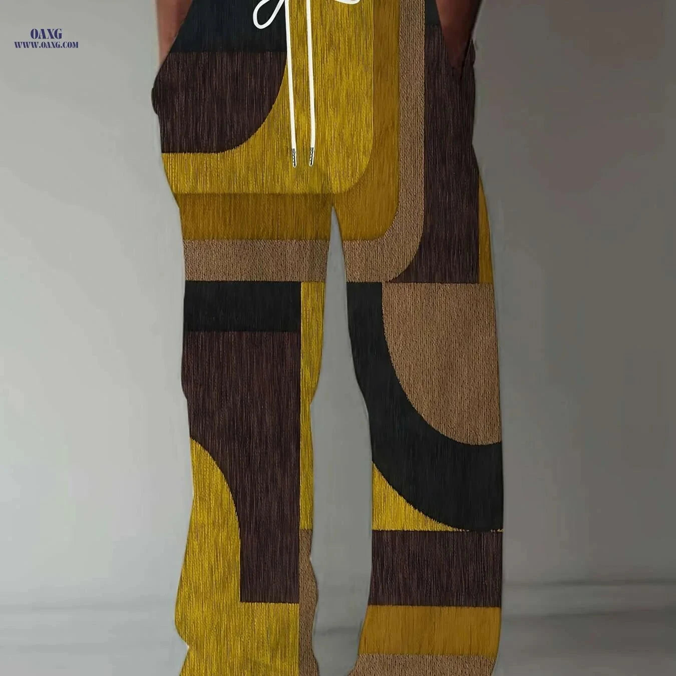 Retro Men's Straight-Leg Pants - Vibrant Patchwork Print & Drawstring   OAXG Mixed Color / M